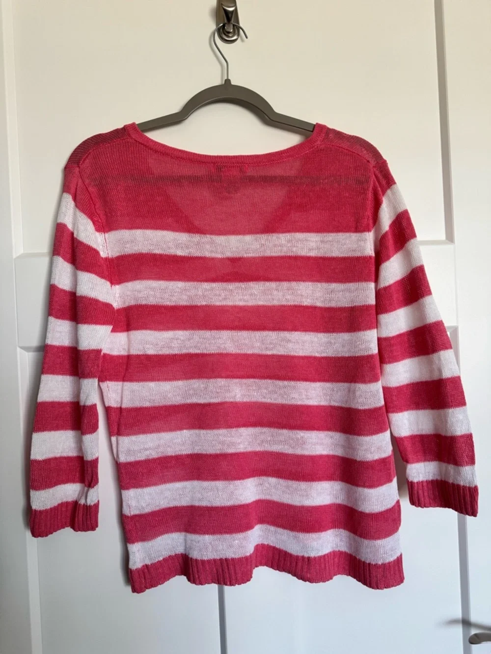 Avalin Pink & White Striped 100% Linen V-Neck Sweater Size M